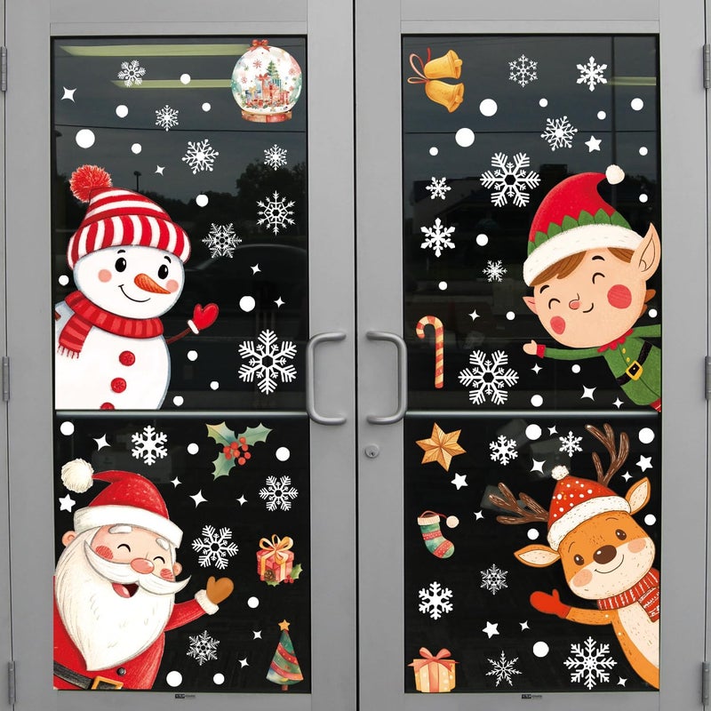 FCZon Star 102PCS Christmas Window Stickers for Glass Windows,Double Sided Snowflakes Xmas Window Clings,Reusable Static Santa Claus Reindeer Snowman Christmas Decals,Winter & Holiday Decorations - Image 2